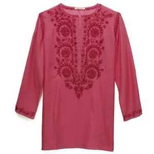 Bright Pink Cotton Indian Embroidered Tunic