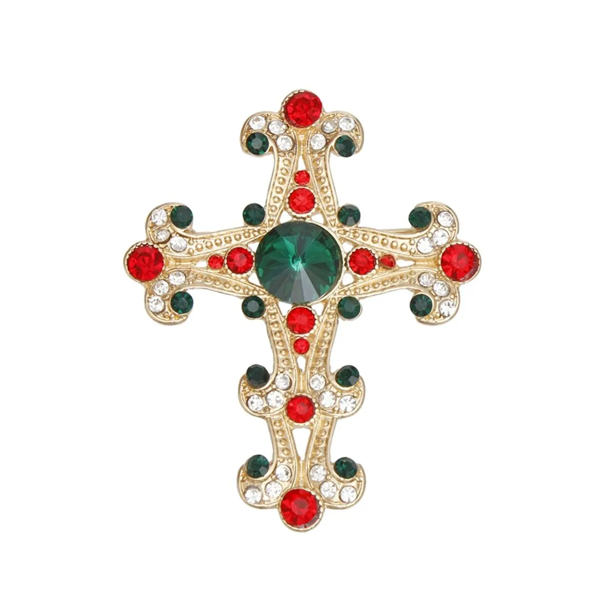 Brooch Victorian Cross Red Green Pin