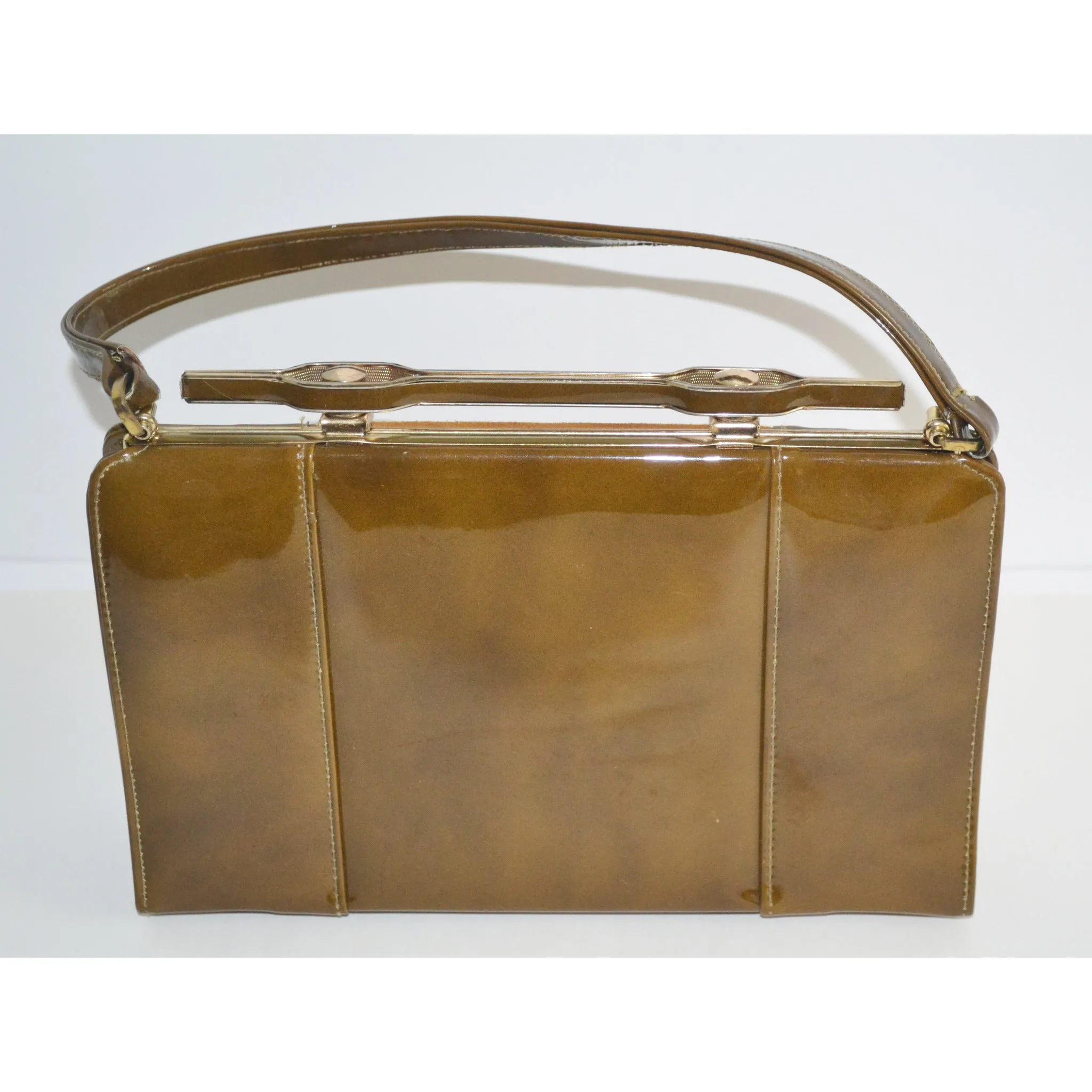 Brown High Gloss & Suede Handbag