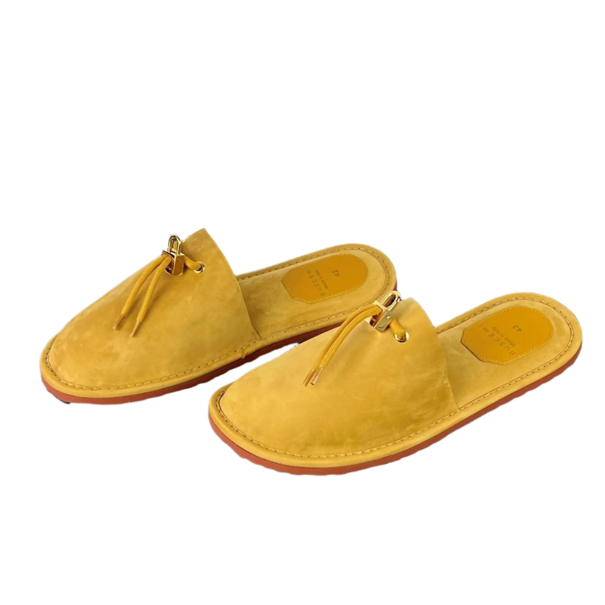 Buscemi Mens Greenwich Wheat Gum Suede Slippers SAMPLE