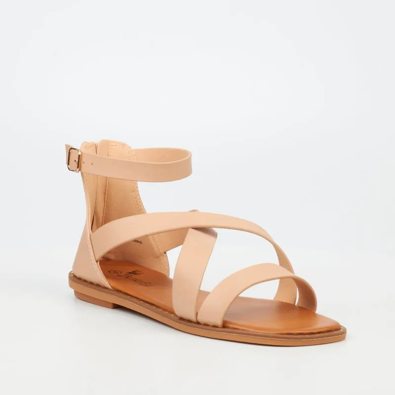 Butterfly Flat sole sandal -Beige