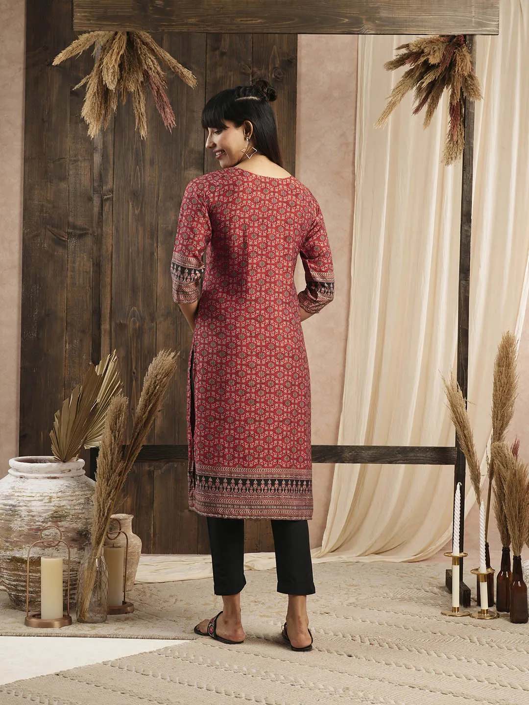 Buy Red Muslin Kurta for Women's Comfort Fit Casual Wear - Zola