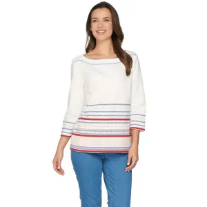 C. Wonder Women's Border Print French Terry 3/4 Sleeve Sweatshirt