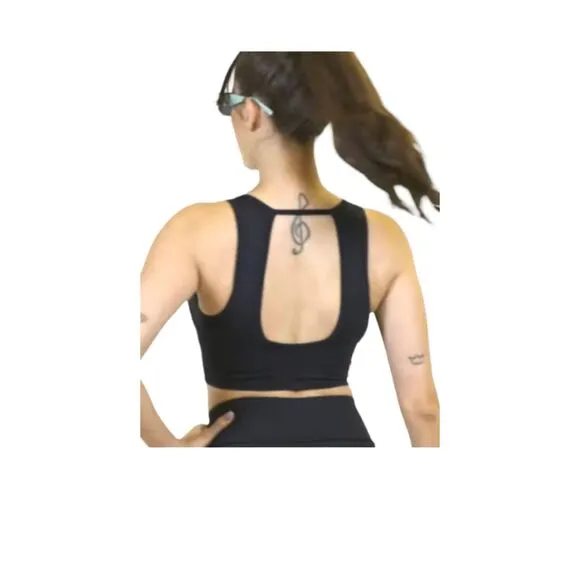 Cajubrasil Women's Size M Longline Vneck Sports Bra Classic Black Open Back New