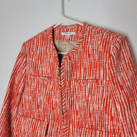 Carven Cropped Tweed Zip-Front Blazer Jacket Poppy Women's Size 40