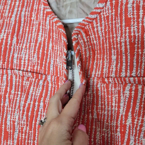 Carven Cropped Tweed Zip-Front Blazer Jacket Poppy Women's Size 40