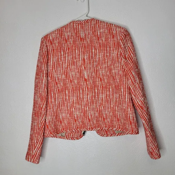Carven Cropped Tweed Zip-Front Blazer Jacket Poppy Women's Size 40
