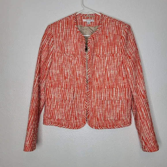 Carven Cropped Tweed Zip-Front Blazer Jacket Poppy Women's Size 40