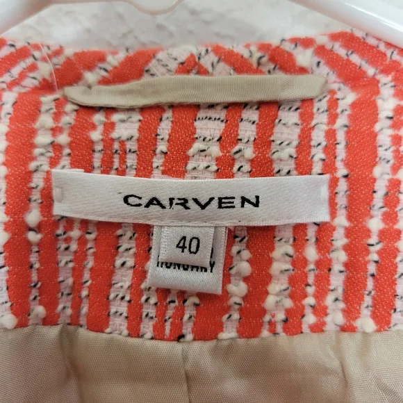 Carven Cropped Tweed Zip-Front Blazer Jacket Poppy Women's Size 40