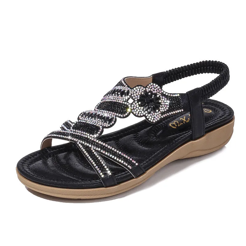 Casual Sandals Flat Wedges Party Diamonds Gladiator Girls Low Heels Sandalias