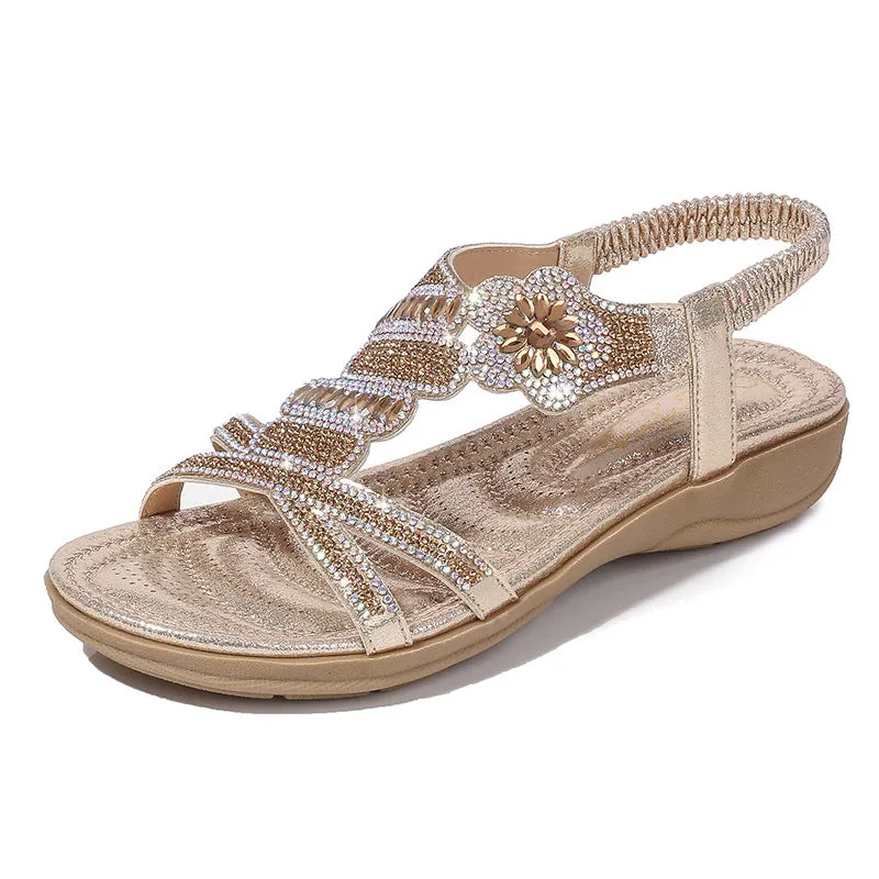 Casual Sandals Flat Wedges Party Diamonds Gladiator Girls Low Heels Sandalias
