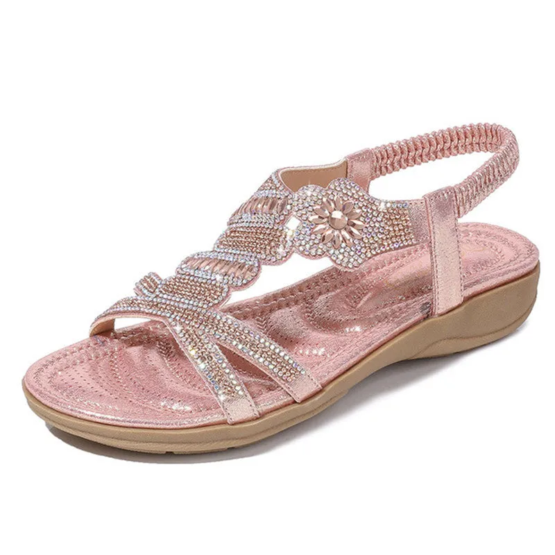 Casual Sandals Flat Wedges Party Diamonds Gladiator Girls Low Heels Sandalias