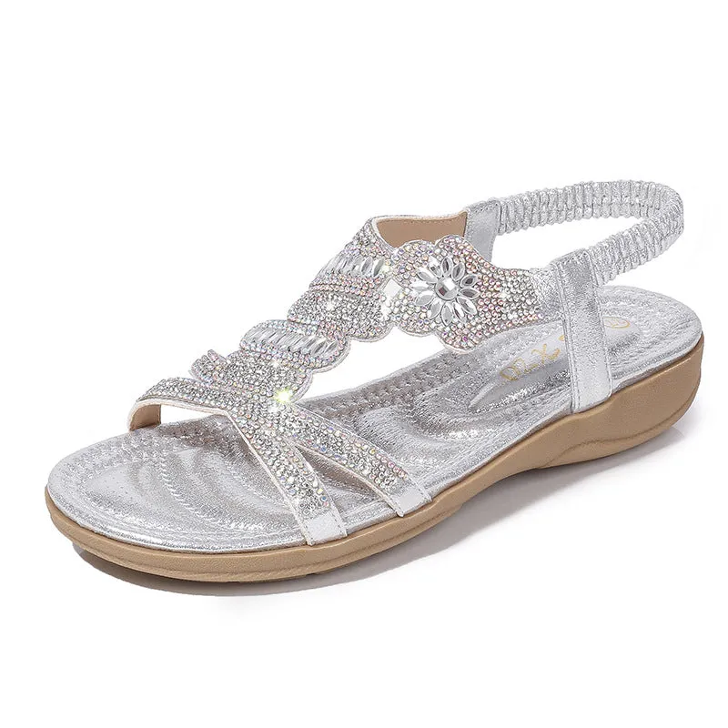 Casual Sandals Flat Wedges Party Diamonds Gladiator Girls Low Heels Sandalias