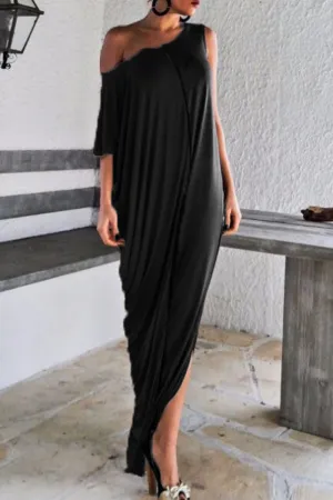 Casual Simplicity Color Block Contrast O Neck Irregular Dress Dresses