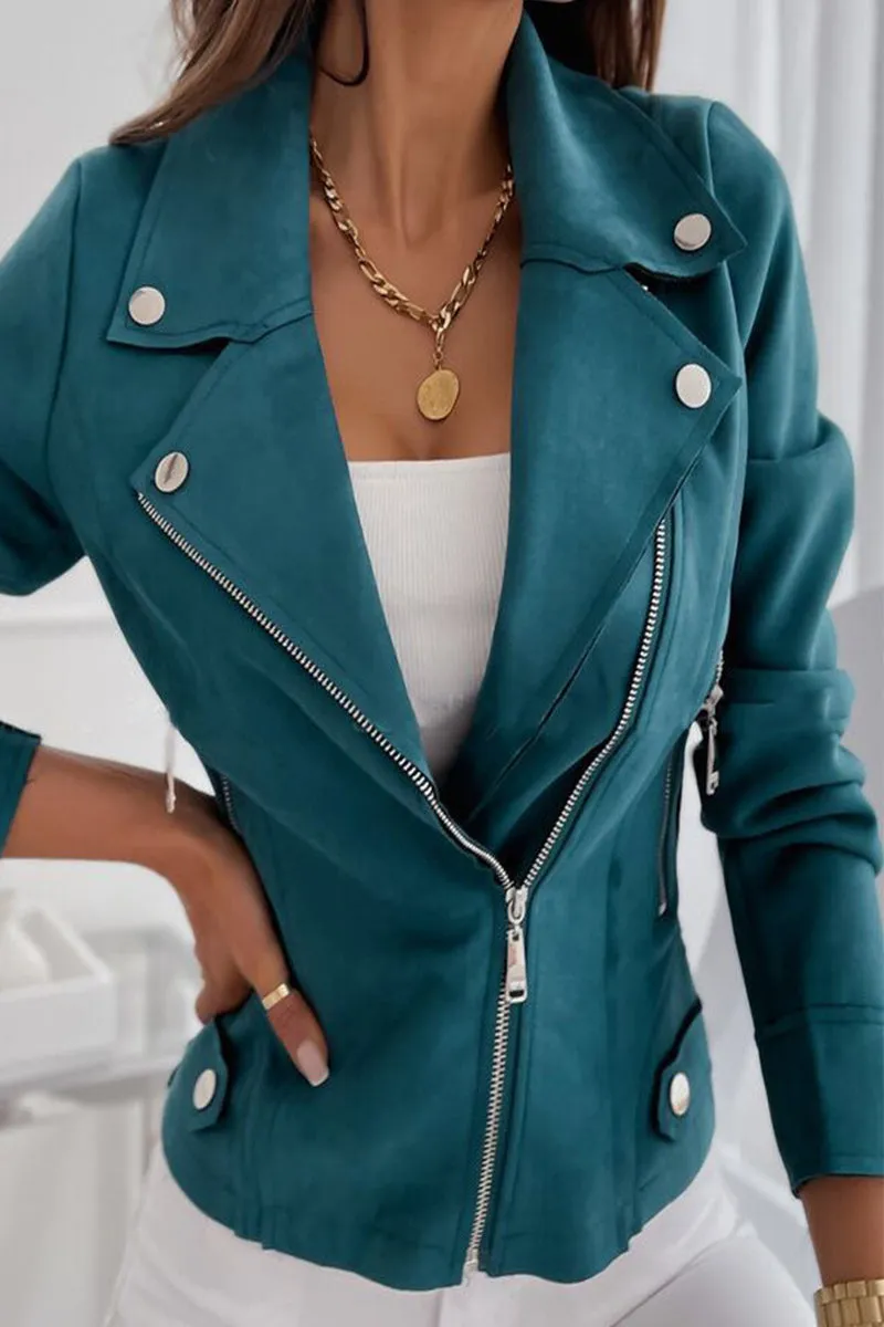 Casual Street Solid Zipper Turndown Collar Outerwear