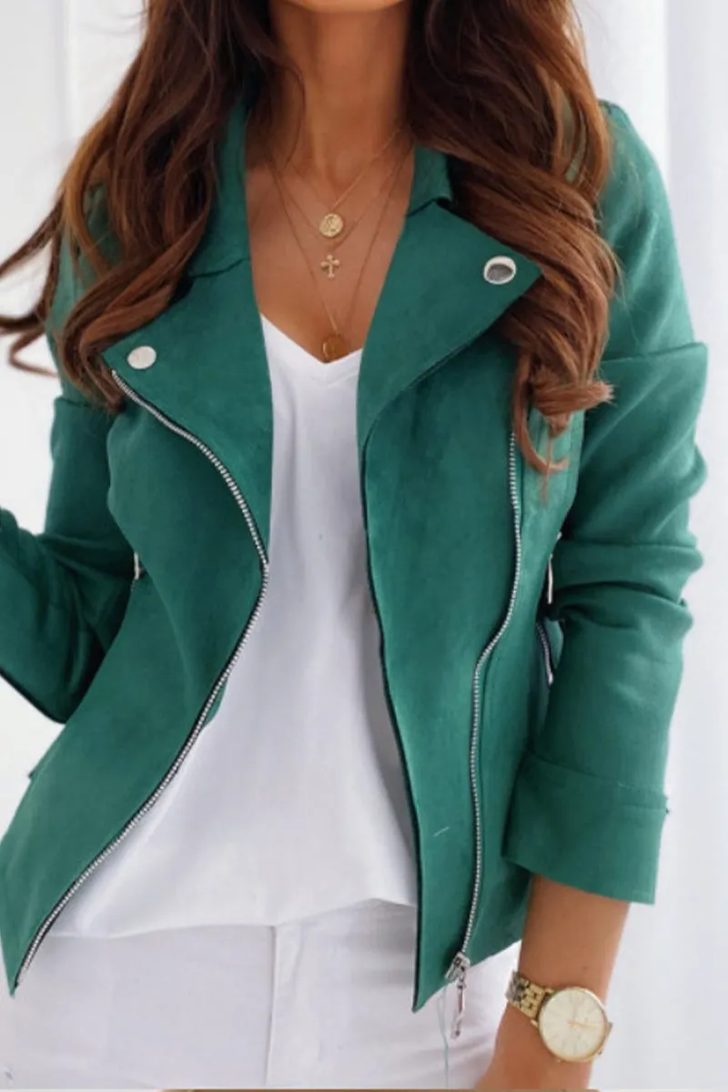 Casual Street Solid Zipper Turndown Collar Outerwear