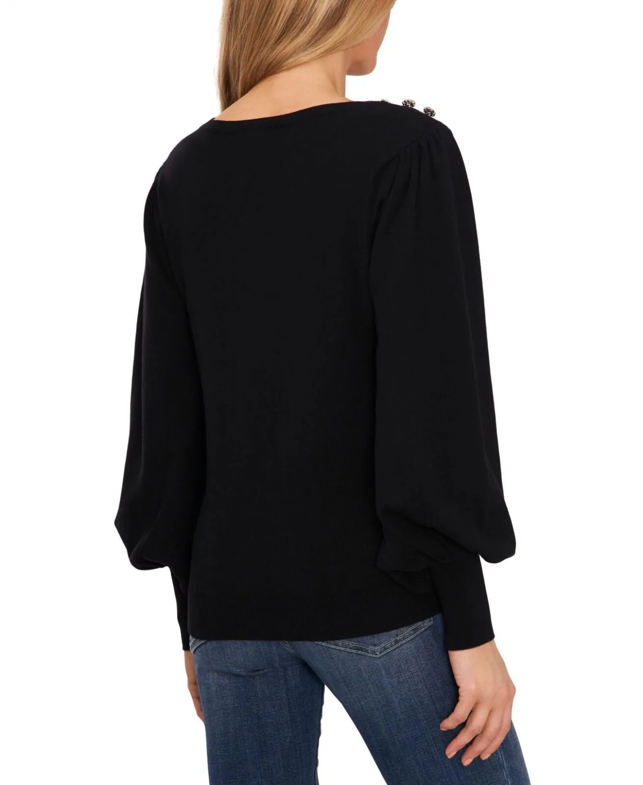 Cece Women's Rhinestone-Shoulder Puff-Sleeve Sweater 7052246
