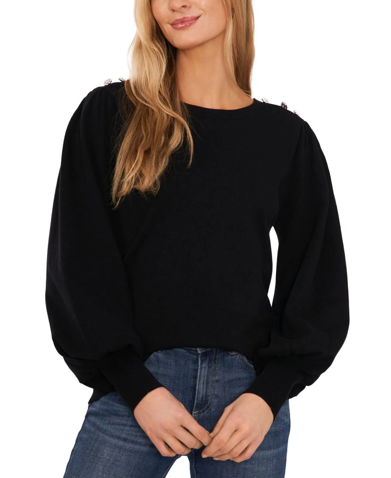 Cece Women's Rhinestone-Shoulder Puff-Sleeve Sweater 7052246