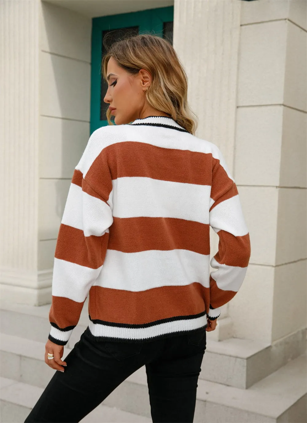 Celia Color Block V-Neck Long Sleeve Cardigan