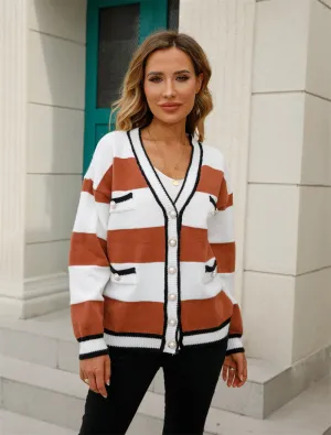 Celia Color Block V-Neck Long Sleeve Cardigan