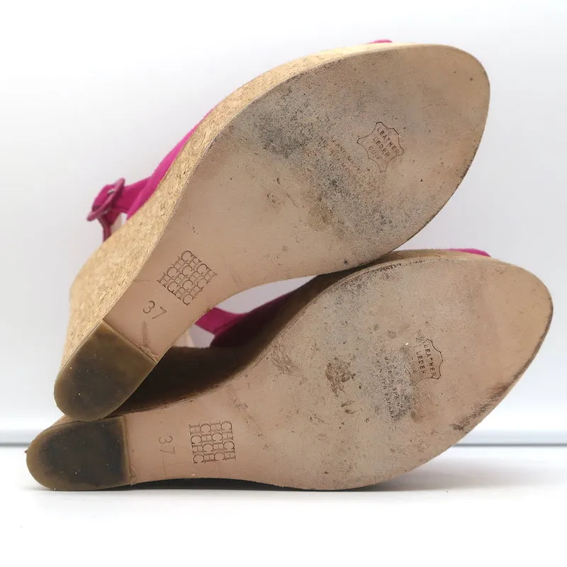 CH Carolina Herrera Cork Platform Sandals Pink Suede Size 37 Slingback Wedge