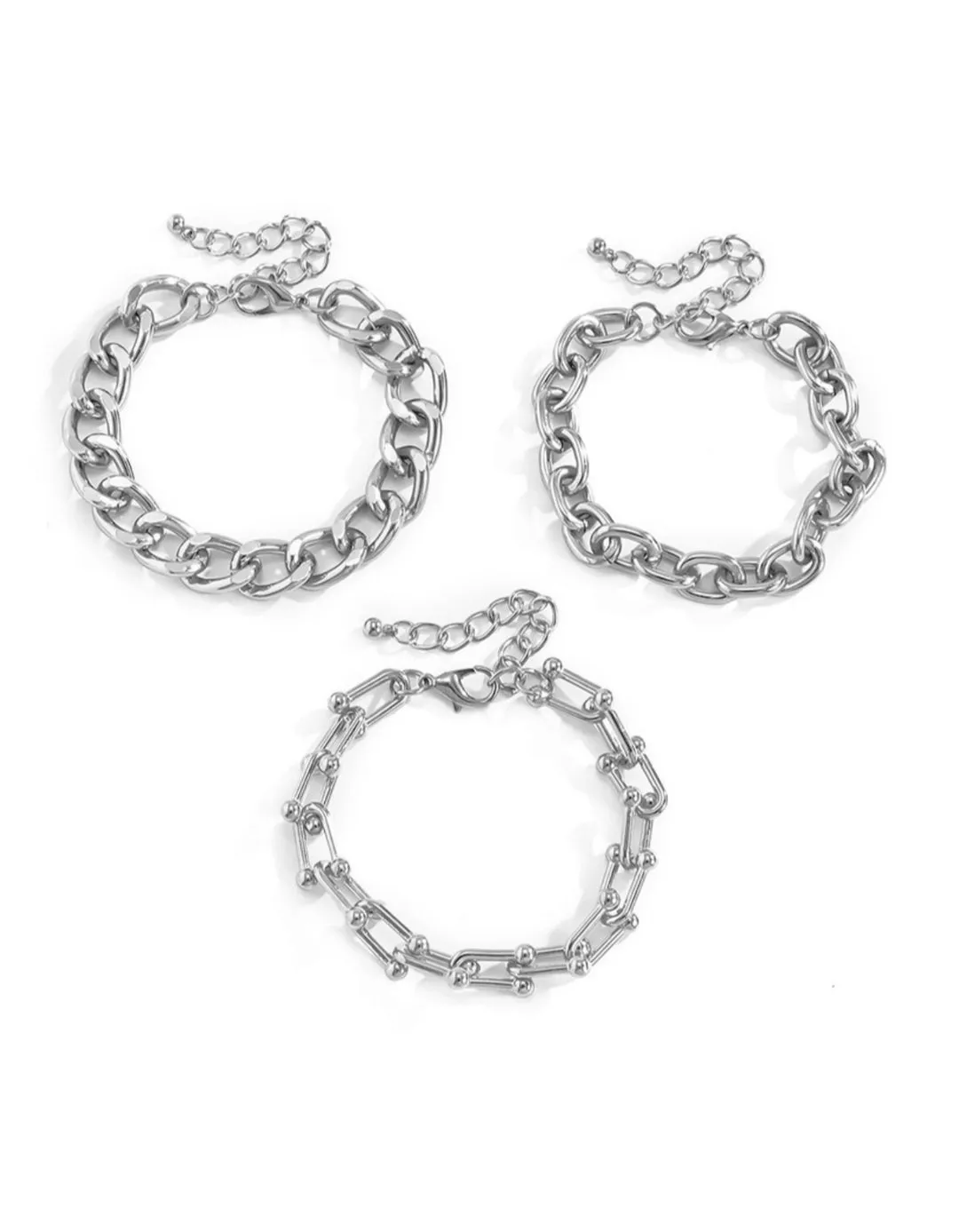 Chain Decor Bracelet Set 3pcs - Silver - FD ⚡