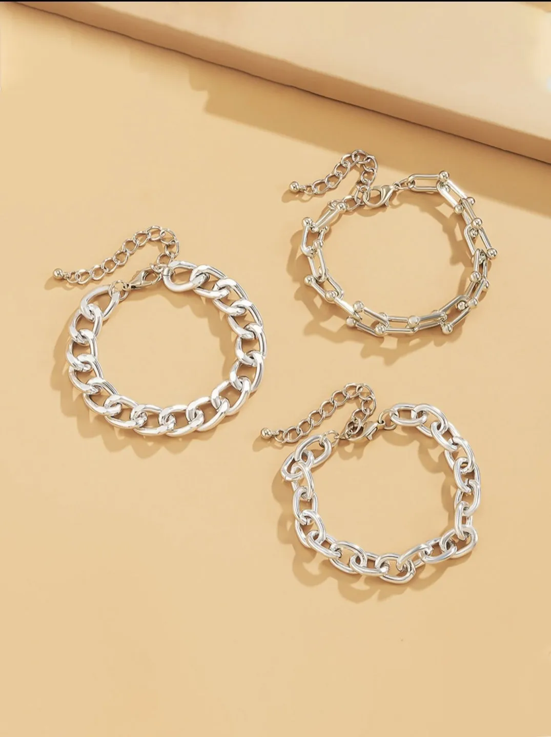 Chain Decor Bracelet Set 3pcs - Silver - FD ⚡