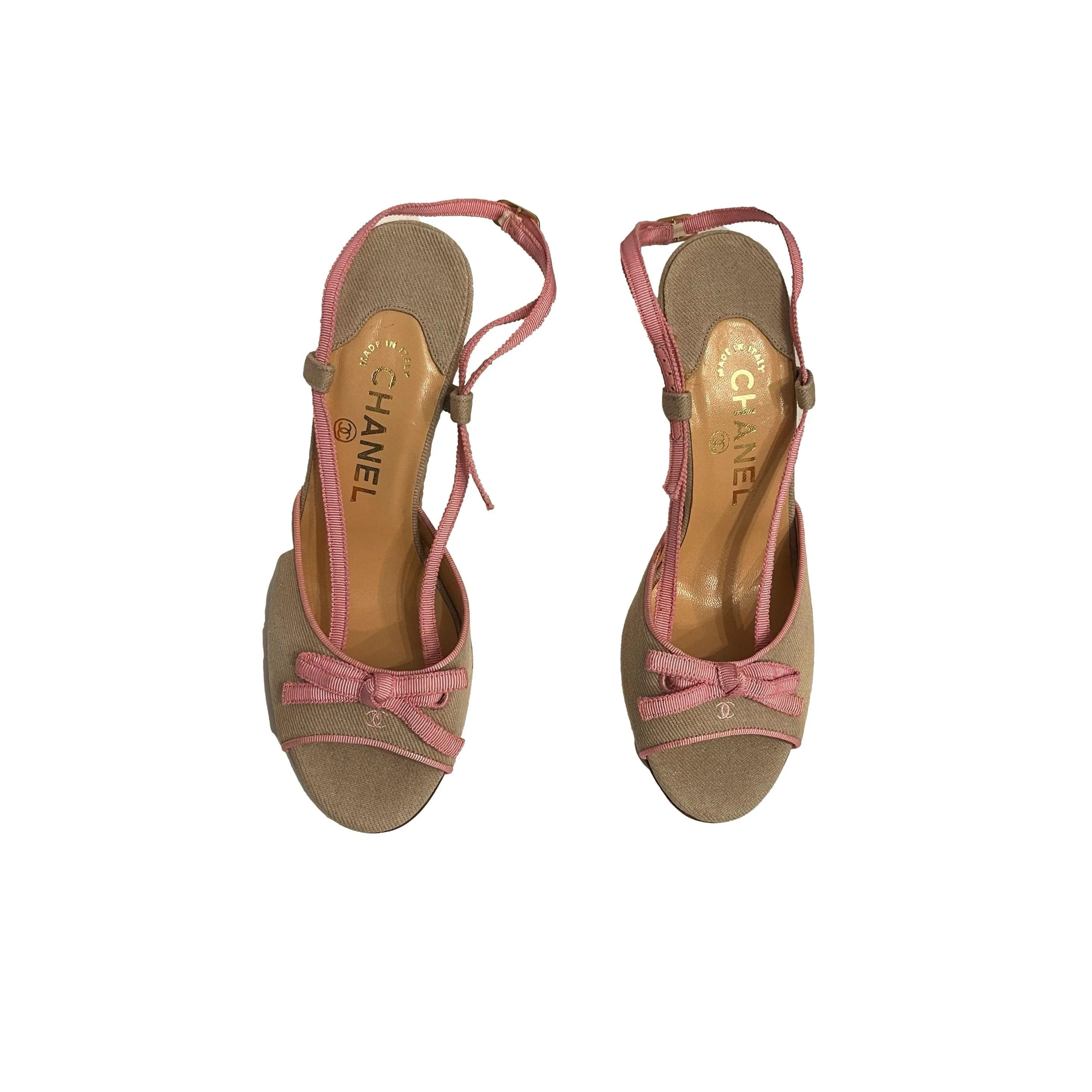 Chanel Beige Slingback Logo Heels