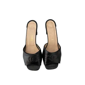 Chanel Black Logo Slide Block Heels