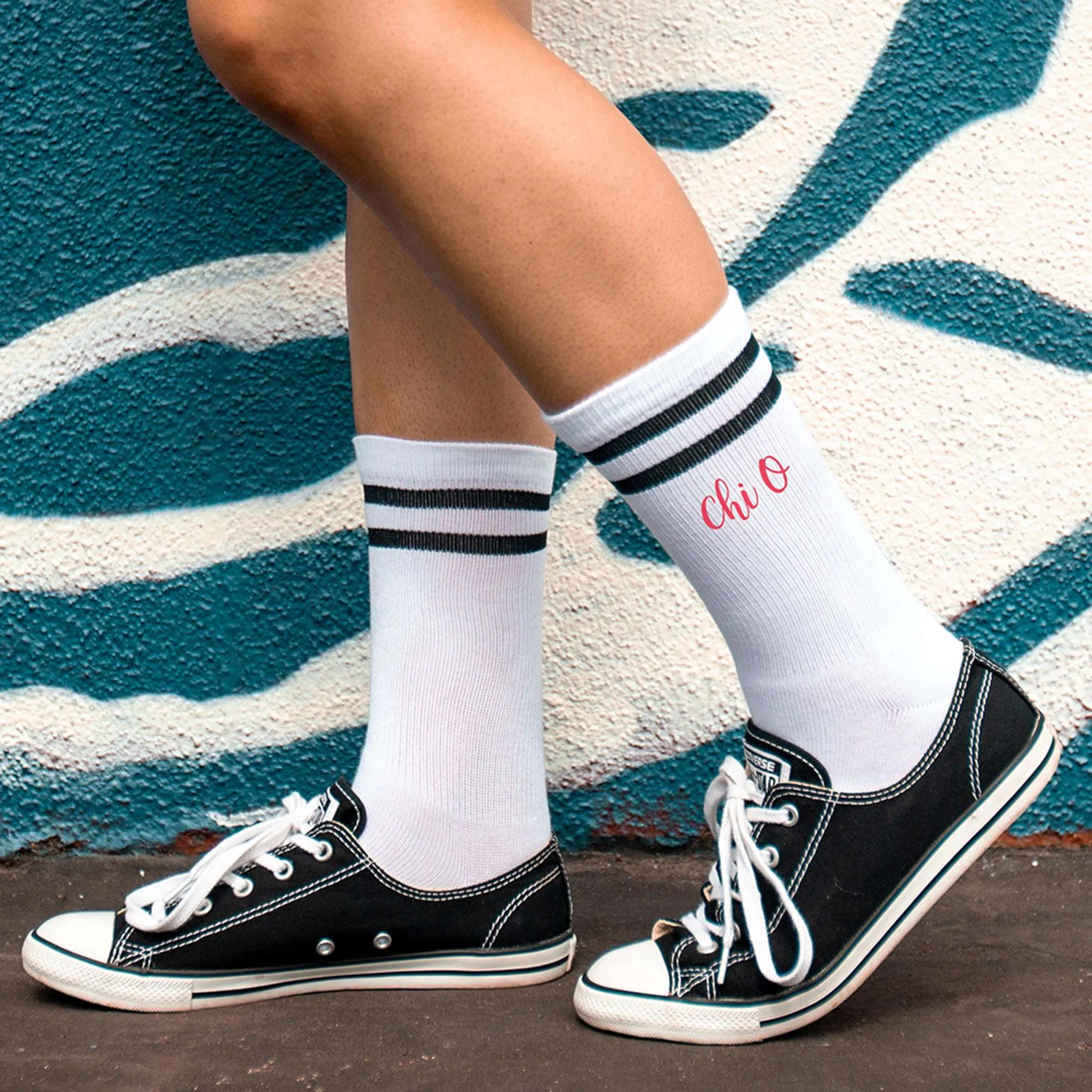CHI O Double Striped Crew Socks
