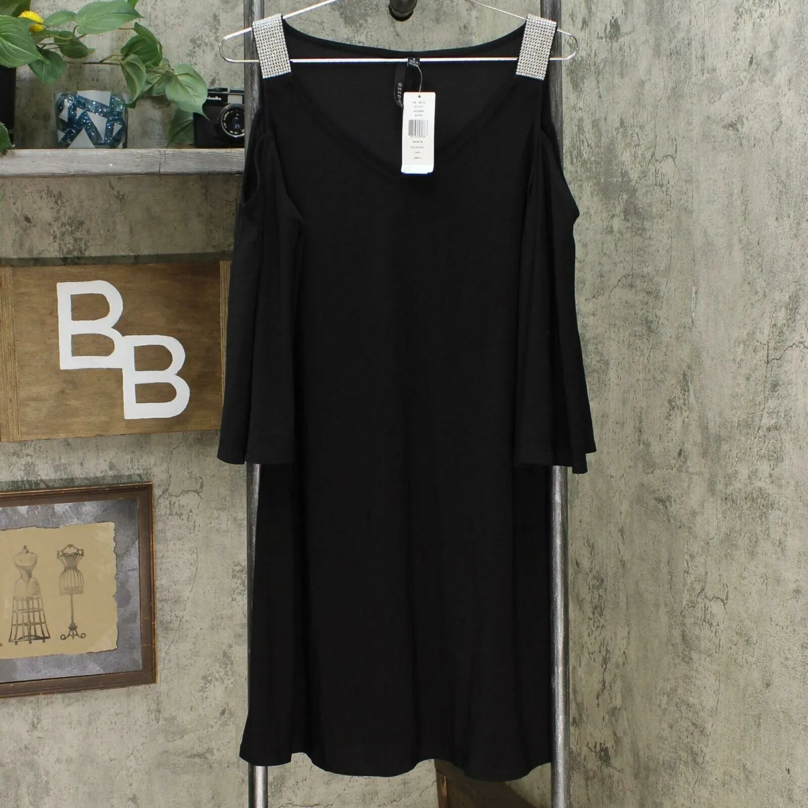 Chiasso Women's Cold Shoulder Knit Dress with Rhinestone Detail Black Small