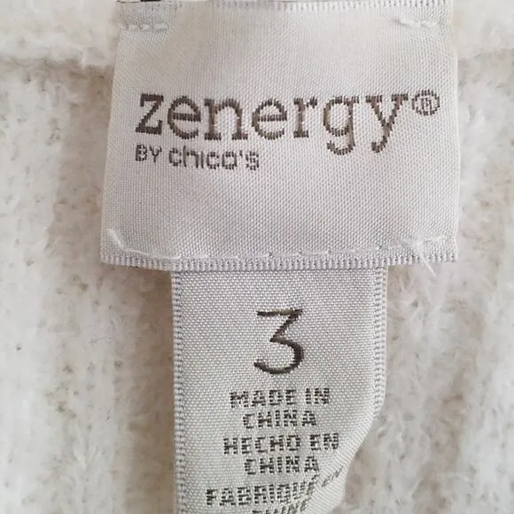 Chico's Zenergy Womens Size 3/XL Open Front Cardigan Ivory Long Sleeve Stretch