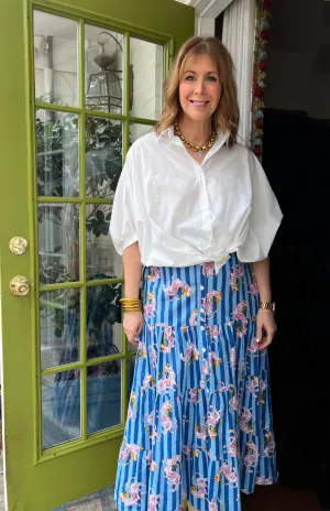Chloe Dancing Tiger Blockprint Maxi Skirt in Blue