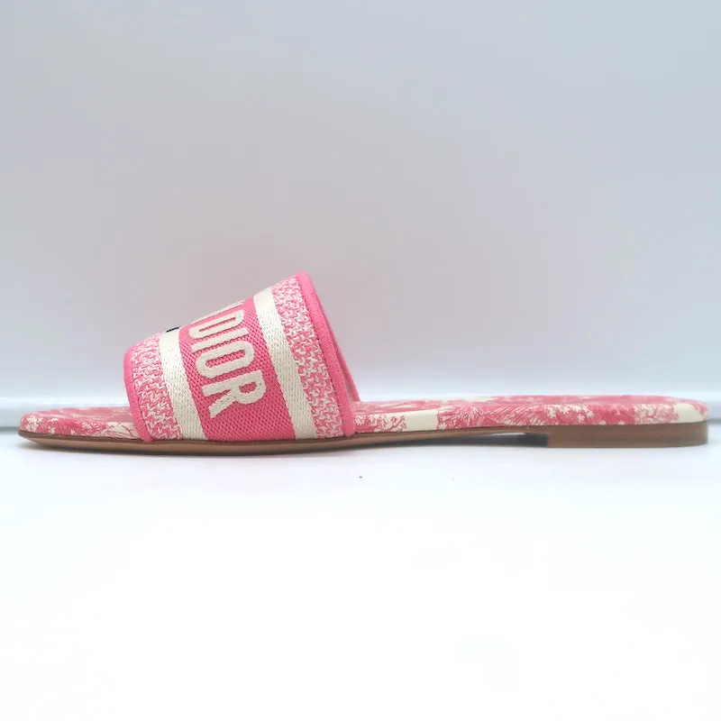 Christian Dior Dway Slides Pink Toile de Jouy Embroidered Canvas Size 37 NEW