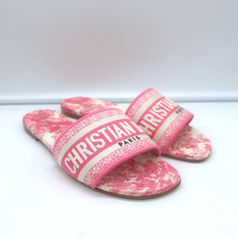 Christian Dior Dway Slides Pink Toile de Jouy Embroidered Canvas Size 37 NEW