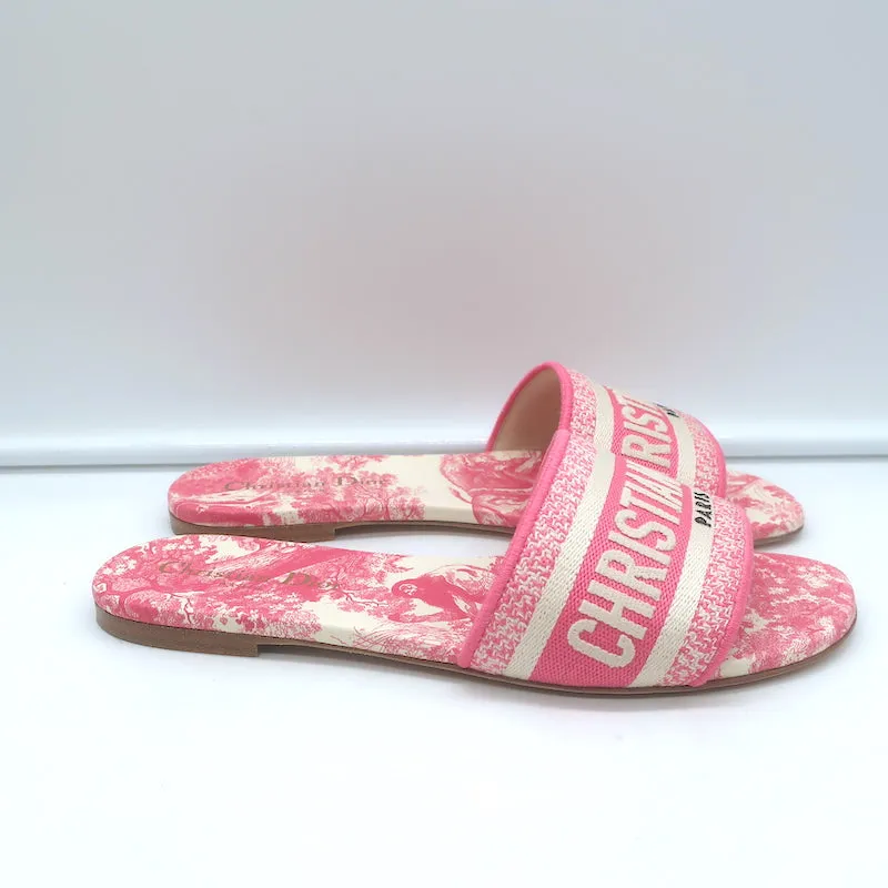 Christian Dior Dway Slides Pink Toile de Jouy Embroidered Canvas Size 37 NEW