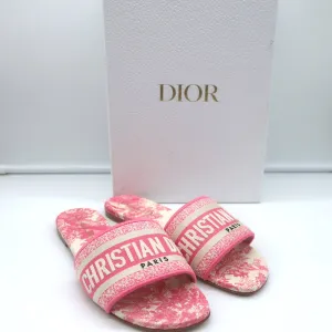 Christian Dior Dway Slides Pink Toile de Jouy Embroidered Canvas Size 37 NEW