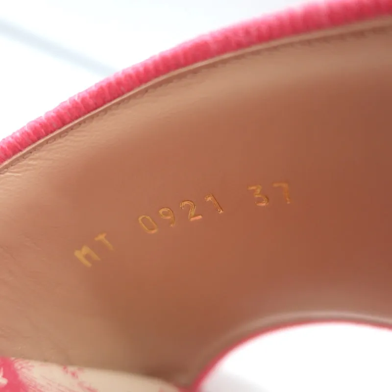 Christian Dior Dway Slides Pink Toile de Jouy Embroidered Canvas Size 37 NEW