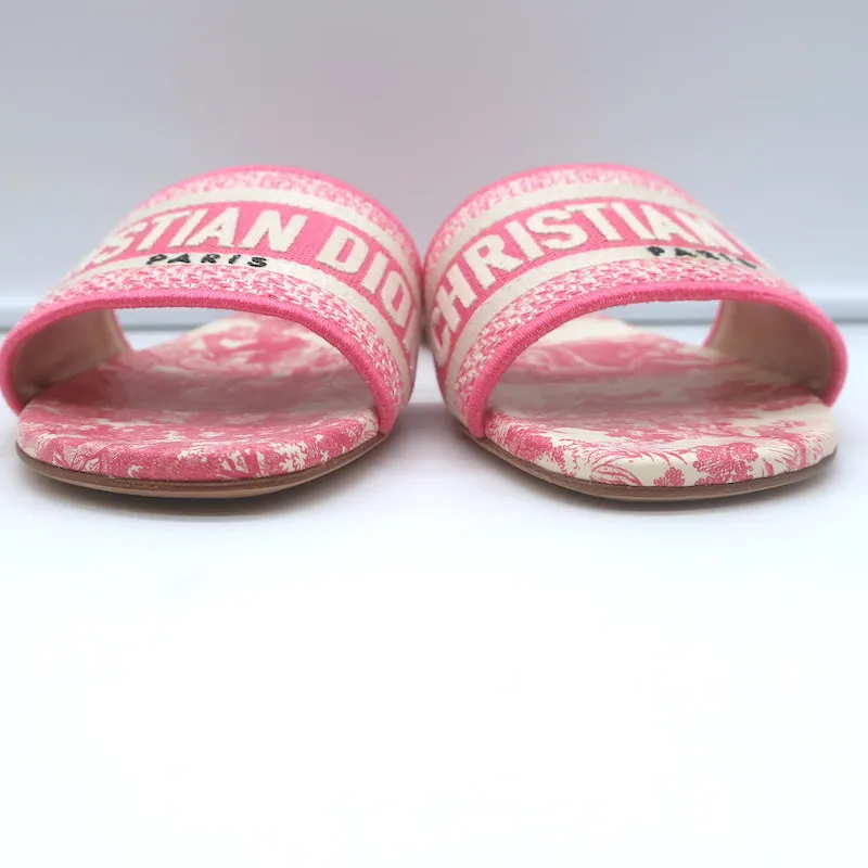 Christian Dior Dway Slides Pink Toile de Jouy Embroidered Canvas Size 37 NEW