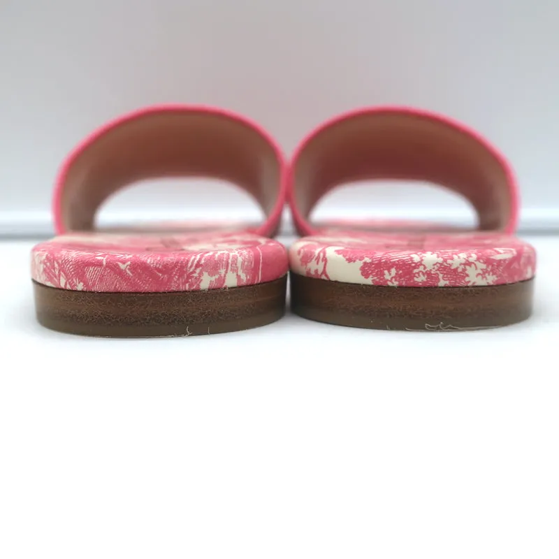Christian Dior Dway Slides Pink Toile de Jouy Embroidered Canvas Size 37 NEW