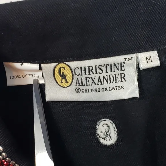 Christine Alexander Black Denim Jacket Sz Medium Swarovski Crystal Western Rodeo