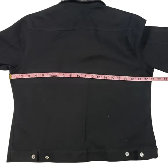 Christine Alexander Black Denim Jacket Sz Medium Swarovski Crystal Western Rodeo