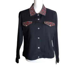 Christine Alexander Black Denim Jacket Sz Medium Swarovski Crystal Western Rodeo