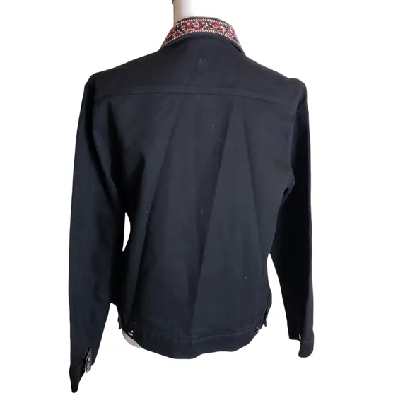 Christine Alexander Black Denim Jacket Sz Medium Swarovski Crystal Western Rodeo