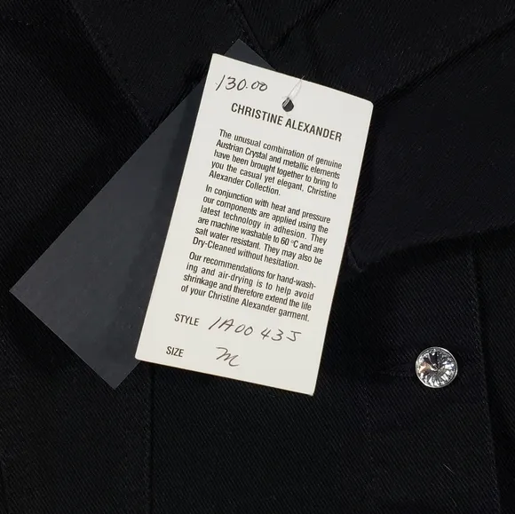 Christine Alexander Black Denim Jacket Sz Medium Swarovski Crystal Western Rodeo