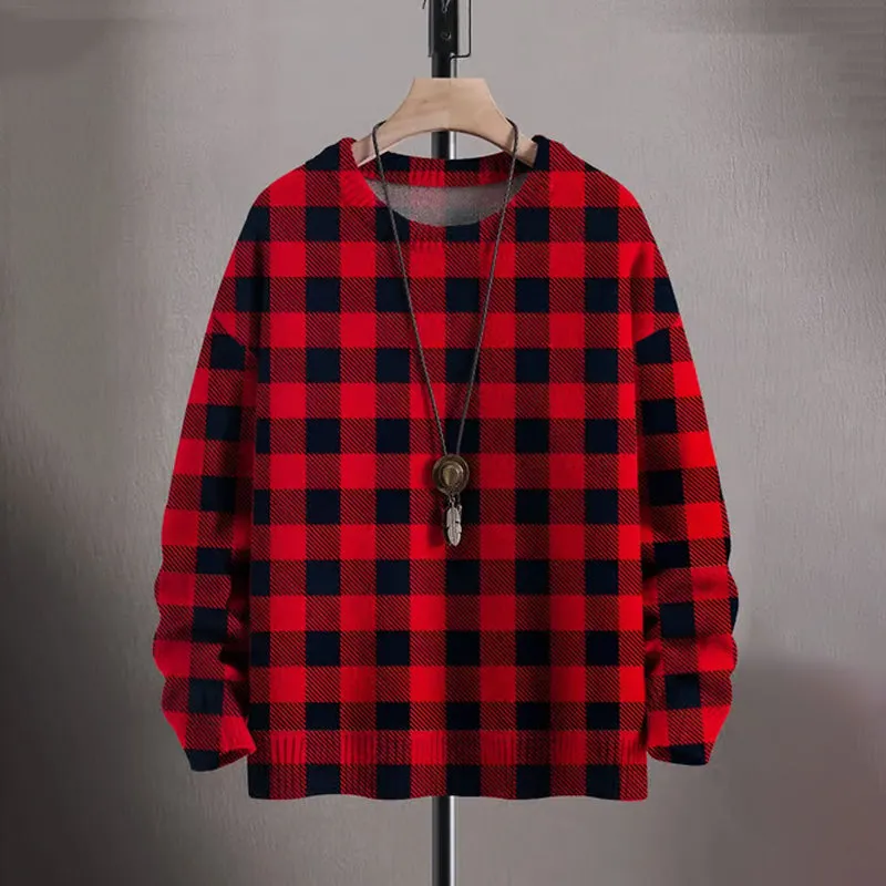 Christmas Plaid Art Print Casual Sweatshirt Sweater