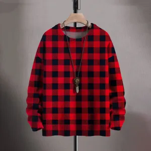 Christmas Plaid Art Print Casual Sweatshirt Sweater