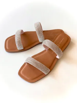 CL nude puff rhinestone sandals