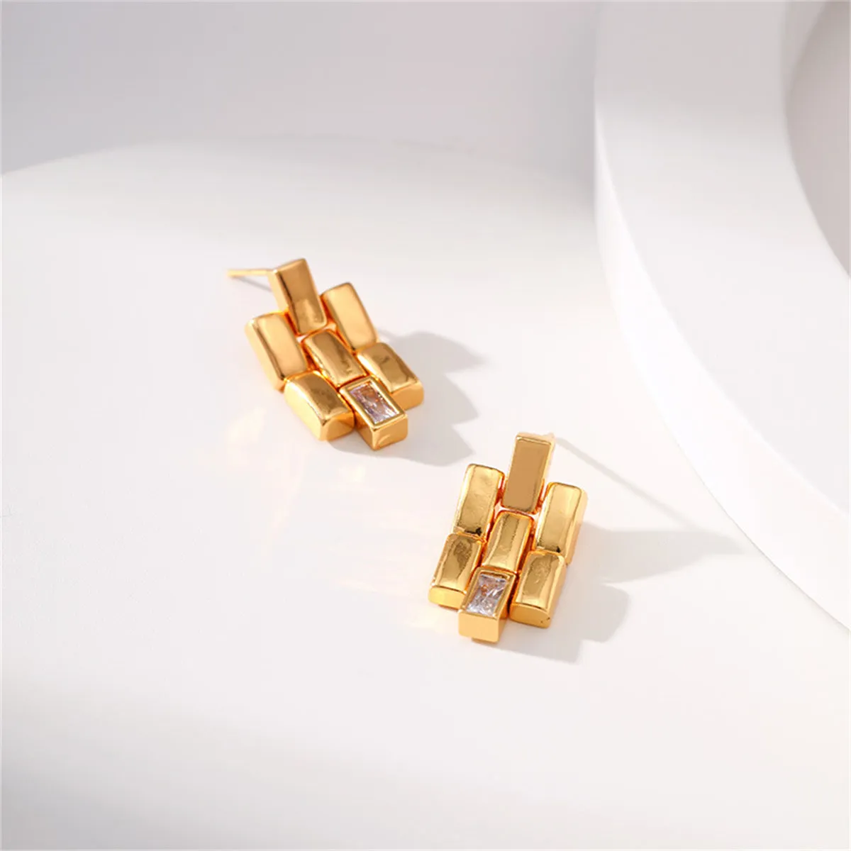 Clear Crystal & 18K Gold-Plated Bricks Drop Earrings