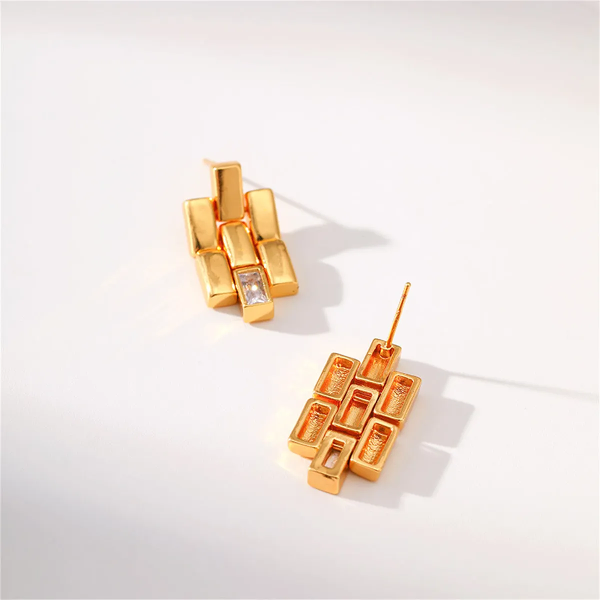 Clear Crystal & 18K Gold-Plated Bricks Drop Earrings